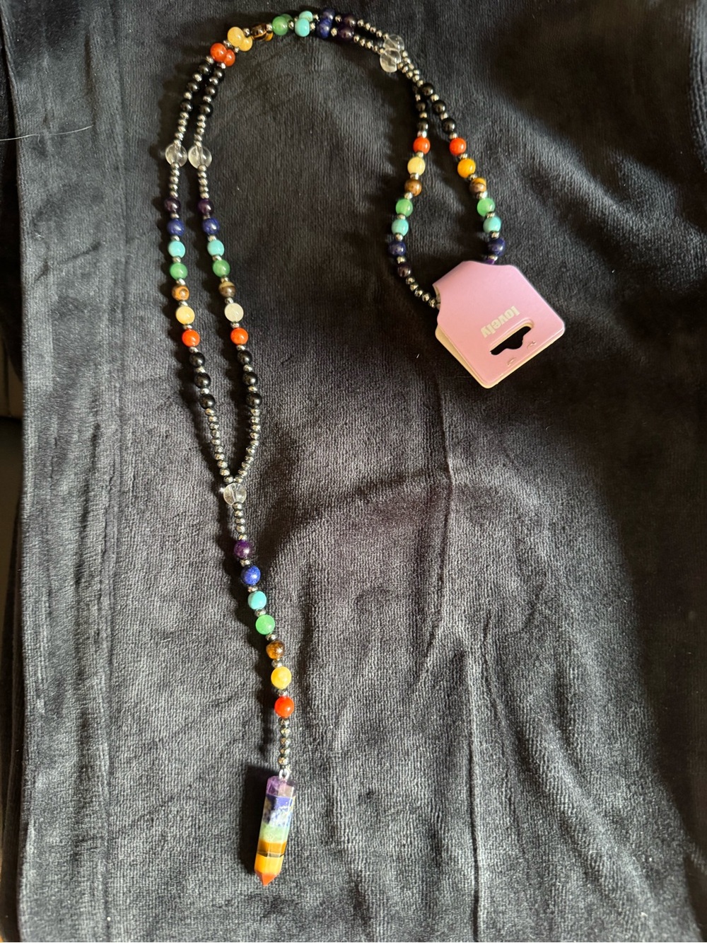 Multicolor Beaded Necklace with Chakra Point Pendant
